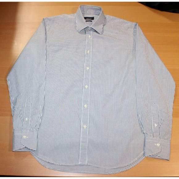 Mens Zara Man Tailored Fit Long Sleeve Button Up Shirt Sz: 16 White Black Plaids - Picture 1 of 6
